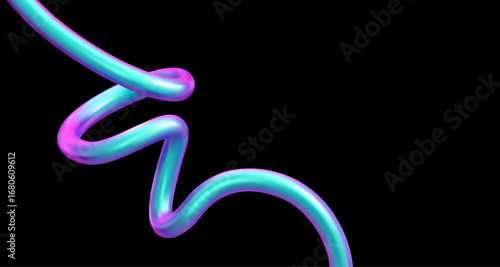 Abstract metallic pipe background. Blue and pink holographic gradient. Curly shiny wave, realistic vector 3d illustration