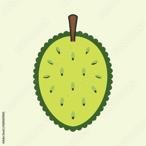 Minimalist Cartoon of a Green Soursop Fruit with Brown Stem Isolated