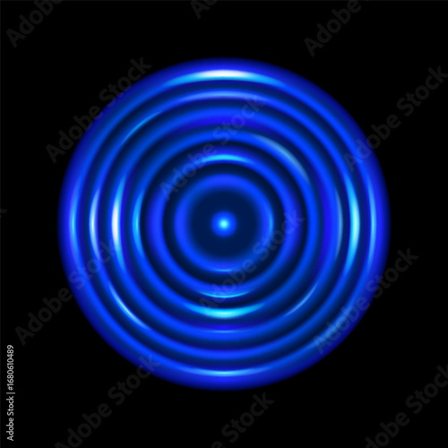 Sound wave light effect. Vector blue transparent wifi signal symbol. Glowing neon circles, radar sign