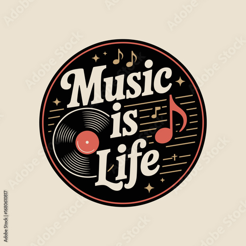 Music Is Life Vinyl Record Badge