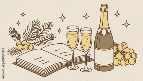 champagne bottle and glass