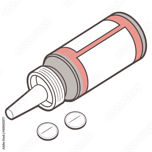 Illustration of a medicine bottle with pills, , depicting healthcare, medication, and treatment for various health conditions and ailments