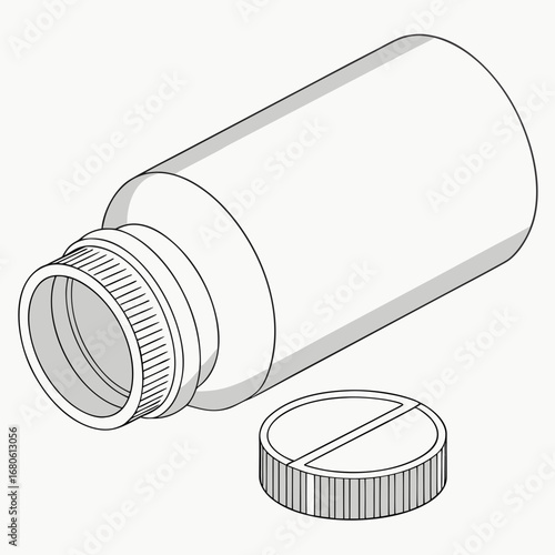 Illustration of a white plastic medicine bottle with a round tablet cap