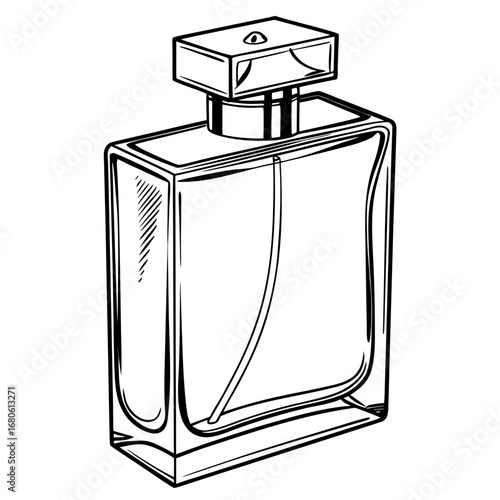 Vector art of elegant perfume bottle, a stylish container for fragrance, showcasing beauty and luxury with a modern design, perfect for cosmetic and fashion related themes