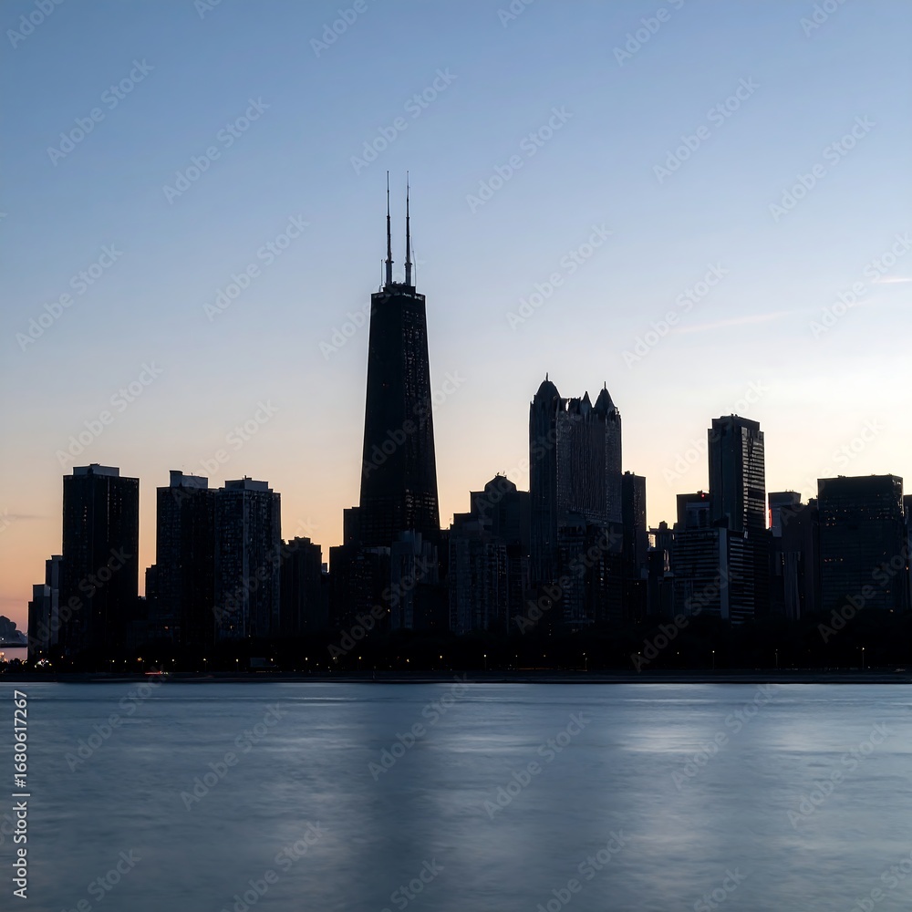 Fototapeta premium Silhouette city skyline at dawn