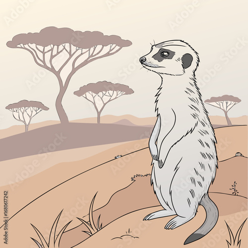 vector drawing of a meerkat on the ground