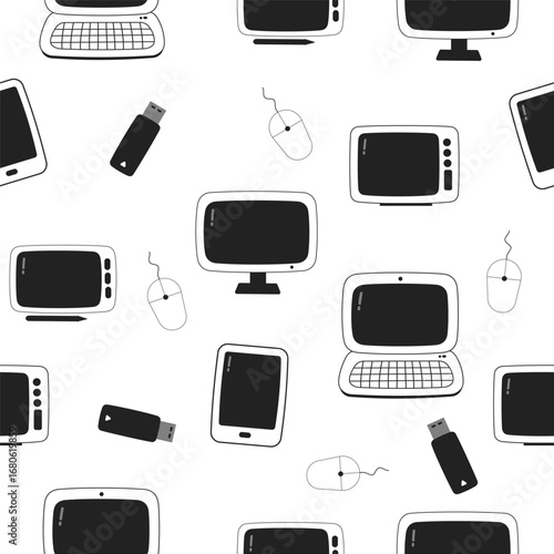 Seamless Gadget Pattern with Smartphone, Laptop and Tablet