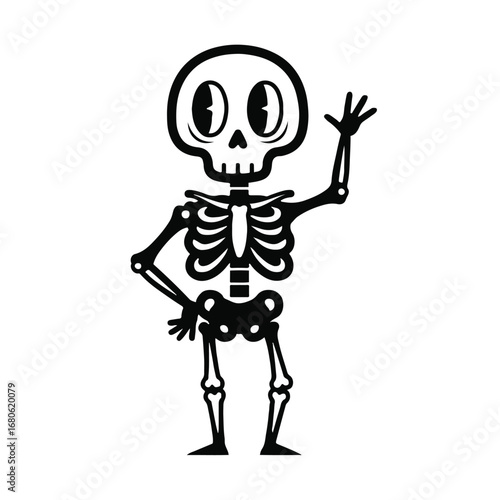 Cartoon skeleton waving isolated on white background
