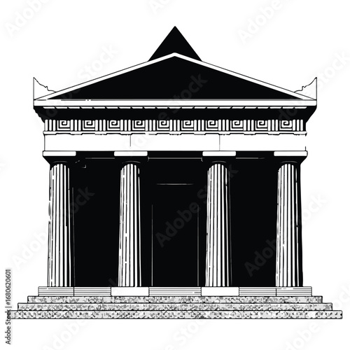 Illustration of a greek temple with columns and pediment