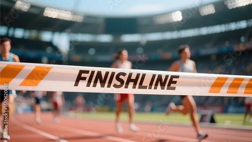 Athletes approaching the finish line in a stadium race