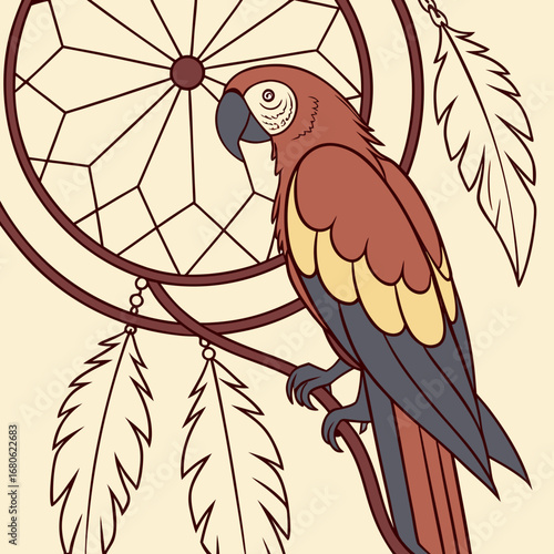 vector illustration of a parrot on a branch