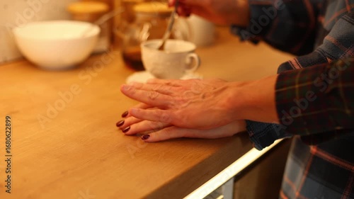 Experience the intimacy of a young couple as they gently caress each others hands in a close up view