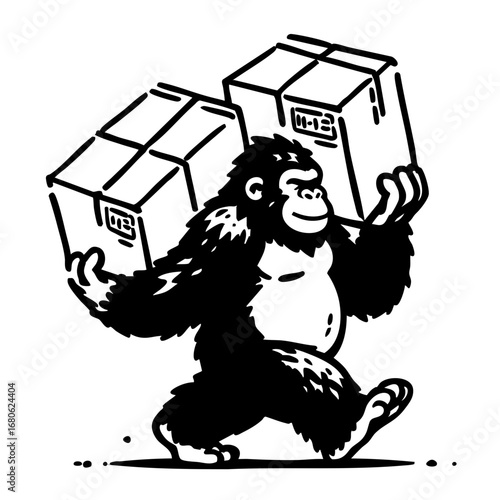 Strong Gorilla Mascot Carrying Boxes