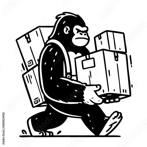 Strong Gorilla Mascot Carrying Boxes