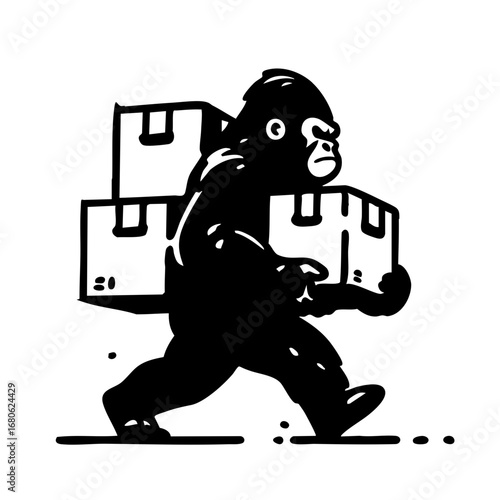 Strong Gorilla Mascot Carrying Boxes