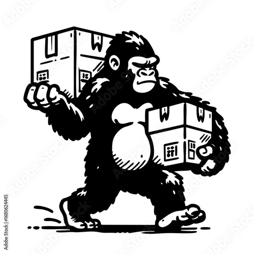Strong Gorilla Mascot Carrying Boxes