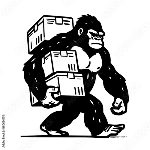 Strong Gorilla Mascot Carrying Boxes