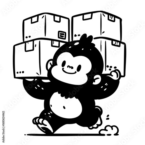 Strong Gorilla Mascot Carrying Boxes