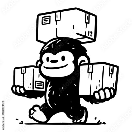 Strong Gorilla Mascot Carrying Boxes