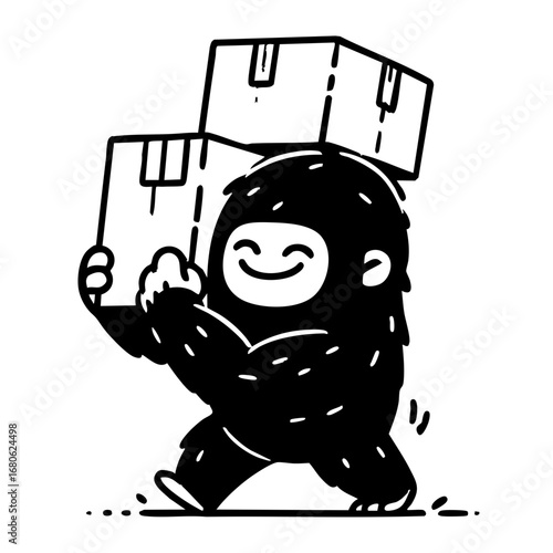 Strong Gorilla Mascot Carrying Boxes