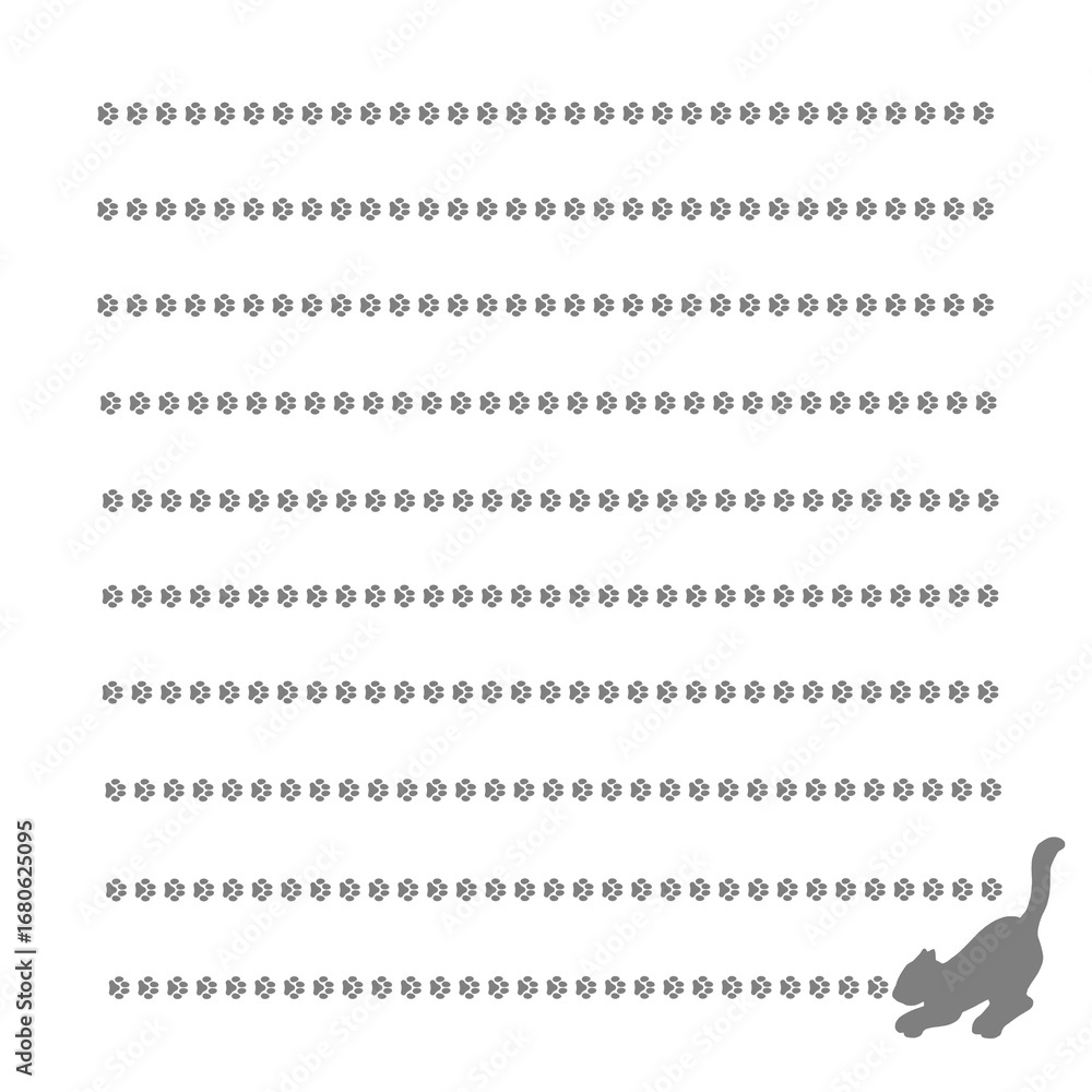 Fototapeta premium 猫の足跡×伸び猫シルエットが可愛い癒し系メモ帳＆便箋＿グレー