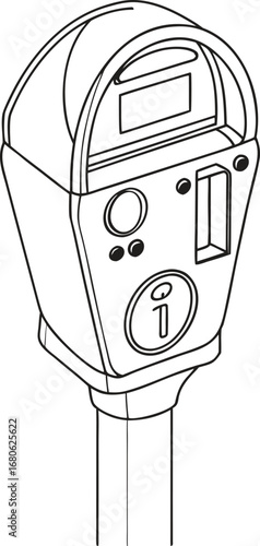 Modern parking meter with a clear digital display showcasing payment information on a clean white background for urban environments
