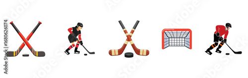 Ice Hockey Sticks and Net Vector Icons