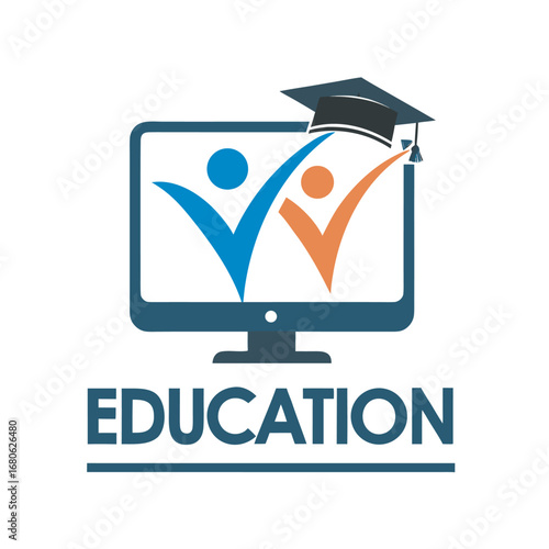 Computer education logo design Flat Vector 
