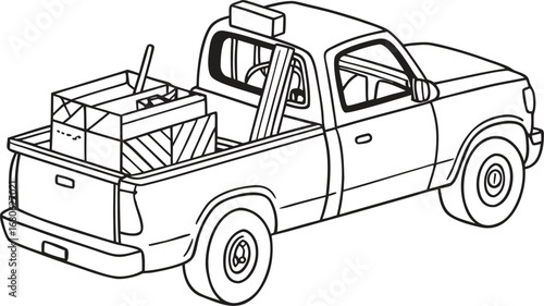 Clean vector illustration of a red pickup truck with a full cargo bed on a simple white background