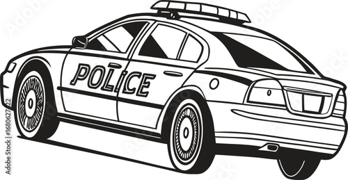 Bold red and blue police car with flashing siren and sleek design on a clean white background