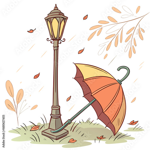 street lamp with autumn leaves