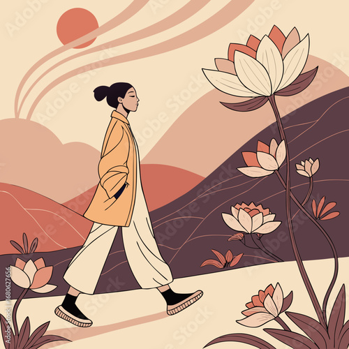 vector illustration of a woman sitting on the beach