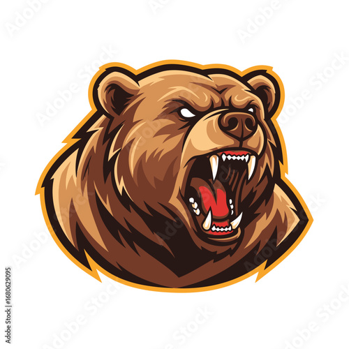 Vector illustration of a ferocious grizzly bear head roaring with anger, a powerful mascot concept symbolizing strength and wild spirit