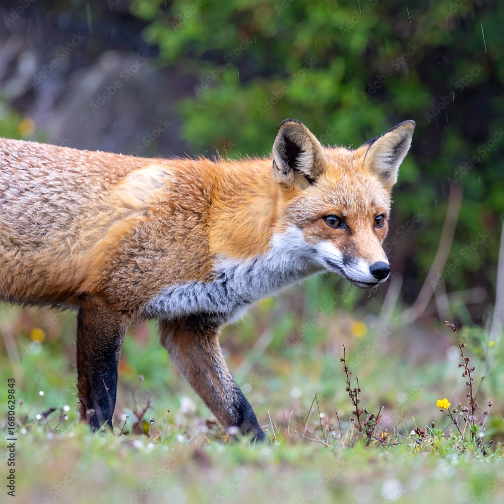 Naklejka premium Red fox in grassy field