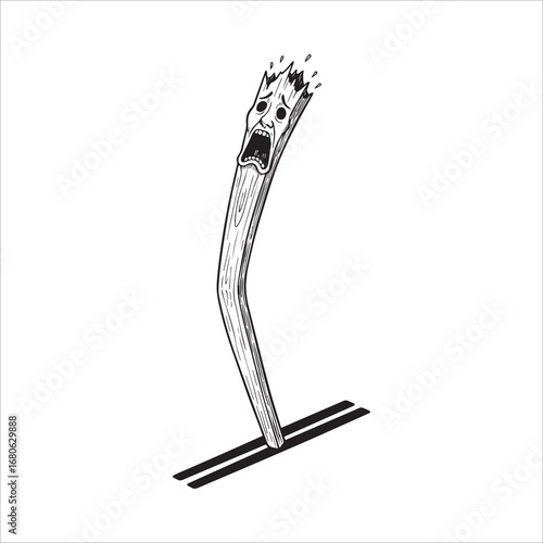 Vector art of burning match illustration with a scared face