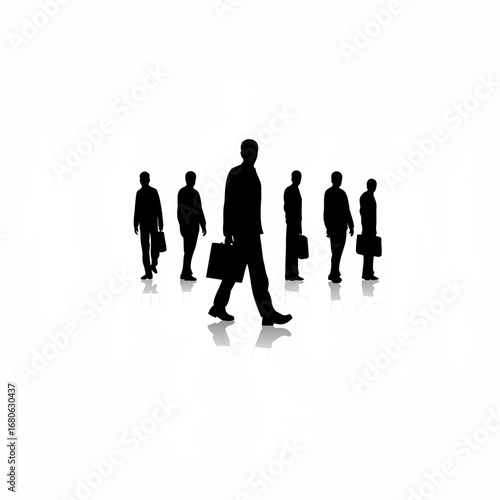 Silhouette of a man with a briefcase walking alone at night