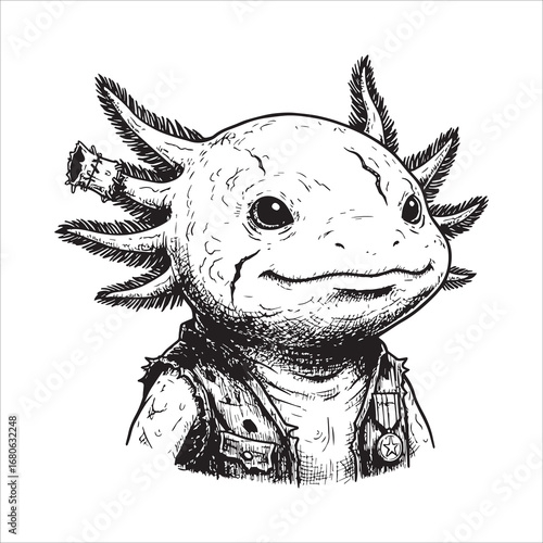 Vector art of anthropomorphic axolotl in vest illustration
