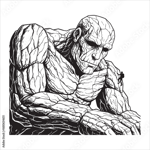 Vector art of stone monster with muscular body illustration