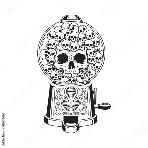 Vector art of gumball machine filled with skulls in vector art