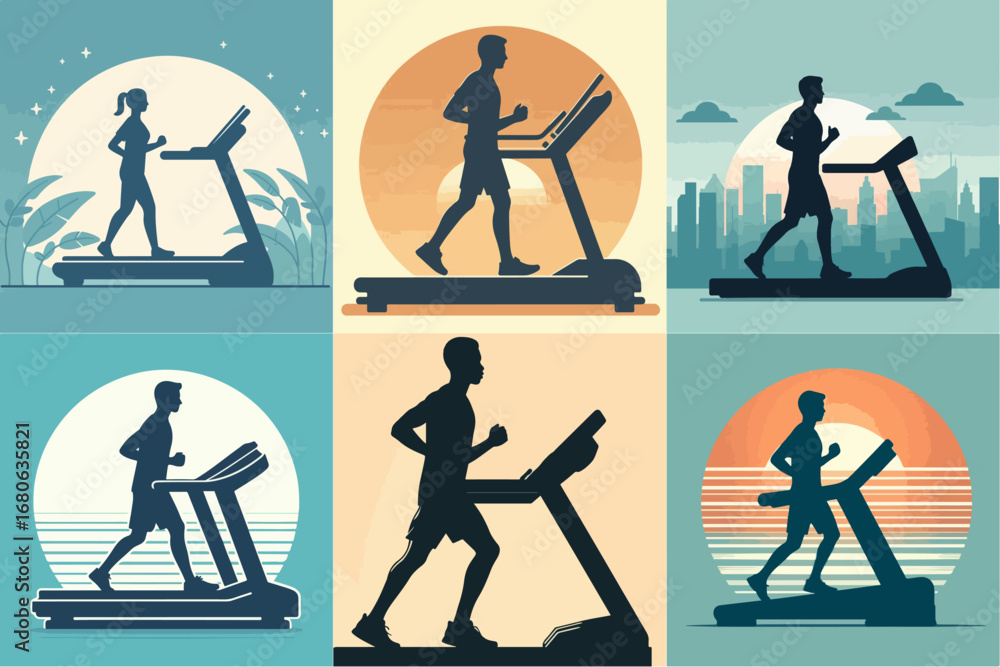 Fototapeta premium vector illustration set of silhouettes of a treadmill