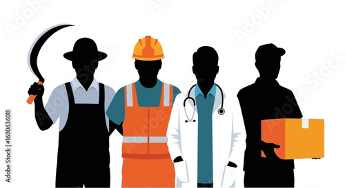 Vector art of silhouettes of workers from different professions