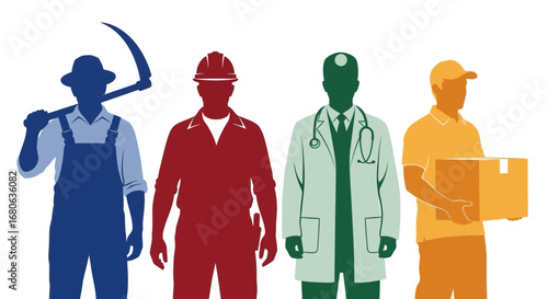 Vector art of diverse group of workers representing different professions