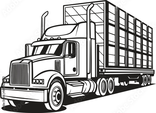 Detailed illustration of a large semi truck with a loaded cargo trailer on a clean white background
