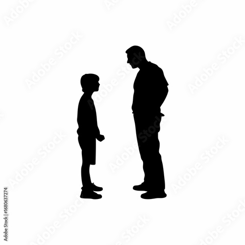 Silhouette of father and son in disagreement family conflict concept