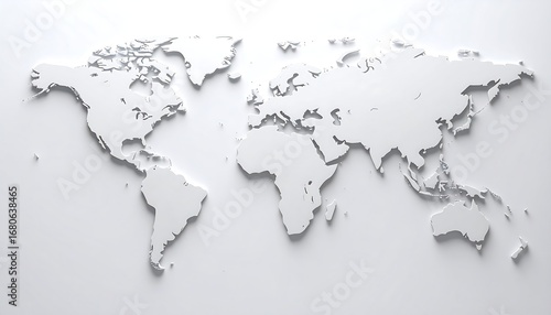 A simple, 3D world map.  Clean, minimalist design