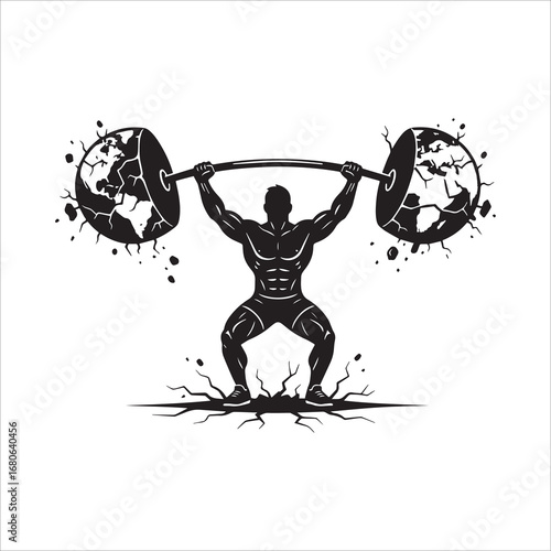 Vector art of weightlifter lifting barbell with globe weights