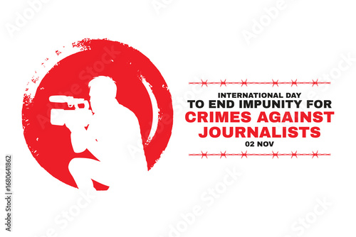 Vector illustration of International Day to End Impunity for Crimes Against Journalists. Symbol of press freedom, human rights, censorship, and risks faced by reporters worldwide.
