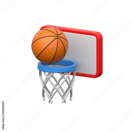 3D basketball hoop with ball symbolizing outdoor energetic sports activity.