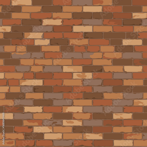 Red brick wall with varying shades of brown and beige. Detailed illustration of a brick wall with a repeating pattern.