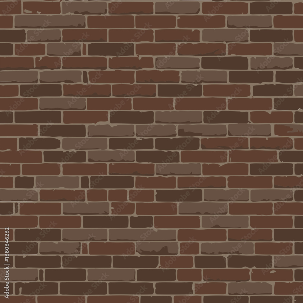Fototapeta premium Rustic brick wall with variations in shades of brown and red. Detailed texture of a classic brick facade with mortar joints.